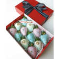 12pcs Blue, Pink, Gold & White Chocolate Strawberries Gift Box